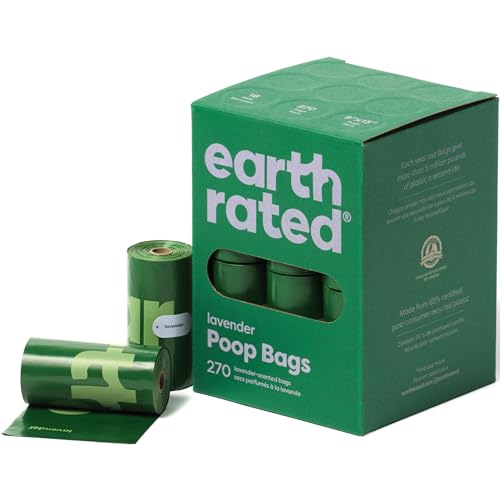 Earth Rated Hundekotbeutel, neues aussehen, garantiert auslaufsichere und extra dicke Abfallsäcke als Nachfüllrollen für Hunde, Lavendelduft, 270 Stück