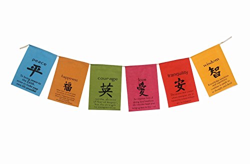 Inspirierendes Hängebanner im tibetischen Gebetsflaggen-Stil – Liebe, Frieden, Mut, Weisheit, Glück, Ruhe
