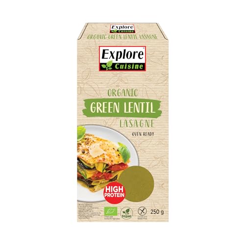 Explore Cuisine Bio Lasagne aus Grünen Linsen – Glutenfreie Lasagne-Platten aus Linsenmehl, pflanzliche Protein Pasta, ideal bei Zöliakie, vegan, 250g