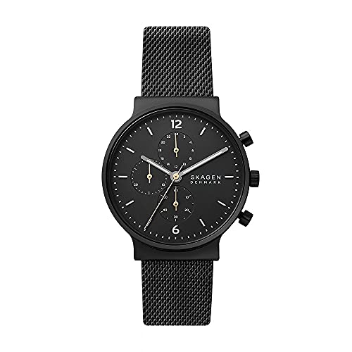 Skagen Herrenuhr Ancher Chronograph, QuarzChronographenwerk, 40mm Midnight Recycled Edelstahl (Mindestens 50%) Gehäuse mit EdelstahlMeshArmband, SKW6762