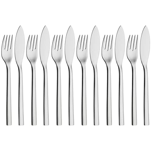 WMF Nuova Fischbesteck Set 12 teilig, Fischset für 6 Personen, Fischgabel, Fischmesser, Cromargan Edelstahl poliert, spülmaschinengeeignet