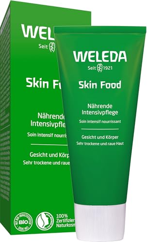 WELEDA Bio Skin Food Feuchtigkeitscreme 75ml - reichhaltige Naturkosmetik Hautpflege SkinFood Hautcreme zur Pflege von sehr trockener Haut. Natürliche Körper- & Gesichtscreme nährt die Haut intensiv