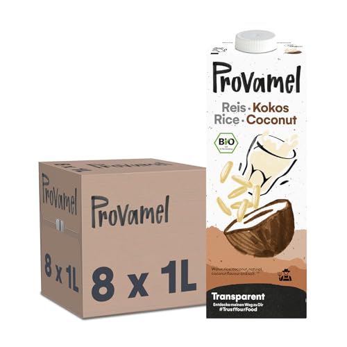 Provamel Organic Bio-Reiskosnussdrink, Pflanzlicher Drink, Vegan, Laktosefrei, Glutenfrei, UHT, 8x1 l (8er Pack)