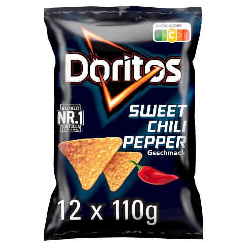 Doritos Sweet Chili Pepper - Tortilla Nachos mit süßem Chili-Geschmack - Herzhafter Snack zum Knabbern aus Mais (12 x 110g) (Verpackungsdesign kann abweichen)