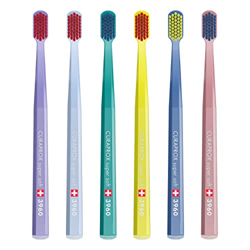 Curaprox 6 x Zahnbürste CS 3960 Super Soft - Handzahnbürste für Erwachsene mit 3960 Super Soft CUREN Borsten - 6 Stück, zufällige Farbe