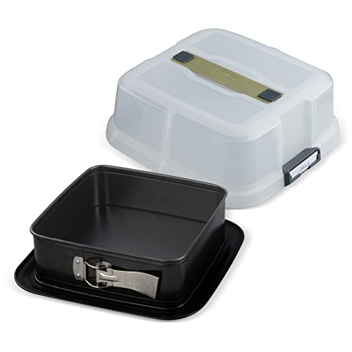 Zenker Bake, Click & Go Quadratische Springform mit Haube – 24 x 24 x 8 cm – Backform mit passendem Deckel für den direkten Transport – Kuchenform zum Backen & Transportieren
