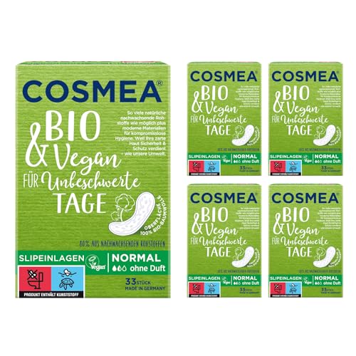 COSMEA Bio Slipeinlagen Normal, ohne Duft, Vorteilspack (5 x 33 Stk) Hygiene-Einlagen im Einklang mit der Natur, made in Germany