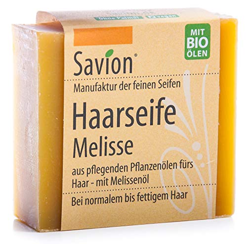 Savion Bio Haarseife Melisse | Natürliche Haarpflege für mehr Fülle & Glanz | Vegan & Nachhaltig | Für Normales bis Leicht Fettendes Haar | Made in Germany 85g