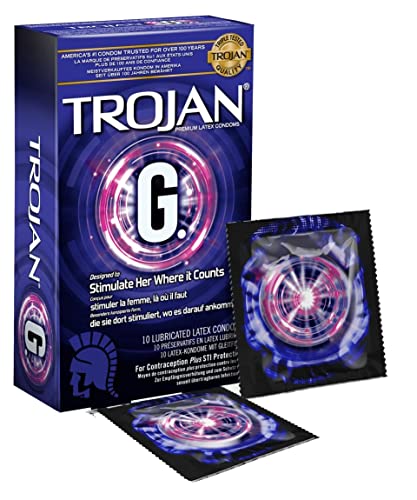 Trojan G Spot Kondome, gerippt und aus hochwertigem Latex, mit seidenweichem Gleitgel – 10er-Pack