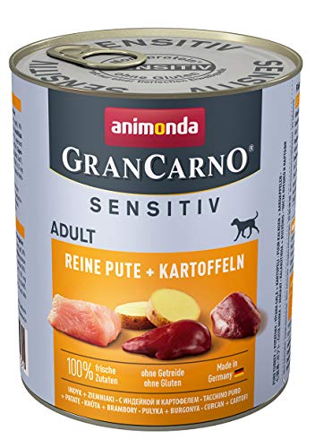 animonda GranCarno Hundefutter Adult Sensitiv, Nassfutter für ausgewachsene Hunde, Reine Pute + Kartoffeln, 6 x 800 g