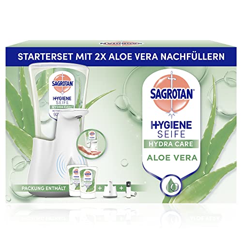 Sagrotan No-Touch Automatischer Seifenspender Weiß – Vorratspack – Inkl. Sagrotan Nachfüllern Aloe Vera – 2 x 250 ml Flüssigseife