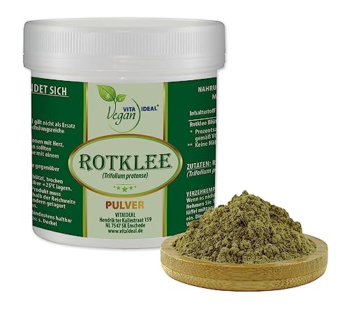 VITA IDEAL Vegan® Rotklee - Blüten Pulver 200g - Trifolium pratense - Tagesportion 760mg Rotkleeblüten reines Pulver. Inklusive Messlöffel, original von VITAIDEAL