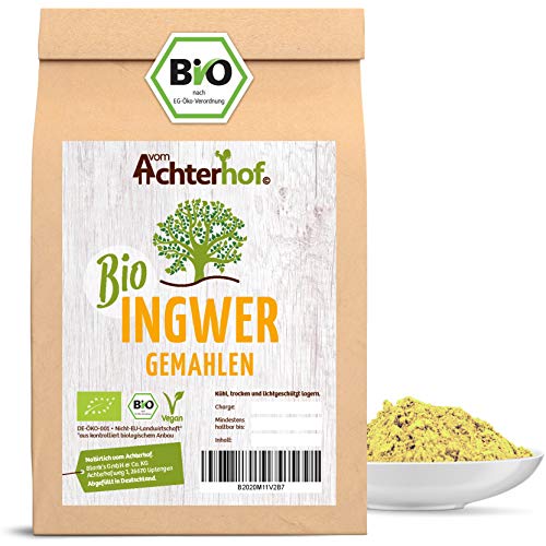 Bio Ingwerpulver (500g) | Ingwer gemahlen | Ingwerwurzel gemahlen perfekt fuer Ingwertee Ingwertinktur Ingwerwasser oder zum Kochen