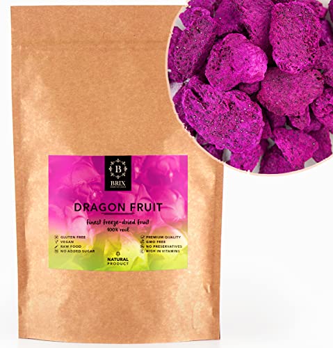 BRIX Gefriergetrocknete Drachenfrucht | Natürliche, getrocknete Dragon Fruit 95 g | Great Taste Award für Trockenfrüchte | Gentechnikfrei, glutenfrei, vegan, Vitamine bleiben erhalten