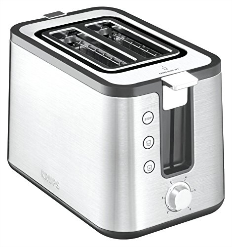 Krups KH442D Control Line Premium Toaster | Edelstahl | 2 kurze Schlitze für 2 Scheiben | Brötchenaufsatz | 6 Bräunungsgrade | 850 W | 23.6 x 32.4 x 20.2 cm | Silber/ Schwarz