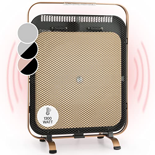 Klarstein HeatPal Marble Blackline Infrarot-Heizung mit Thermostat - mobiles Heizgerät, Standheizgerät, 1300 Watt, Räume bis 30 m², Wärmespeicherfunktion, Marmorplatte, kupferfarben