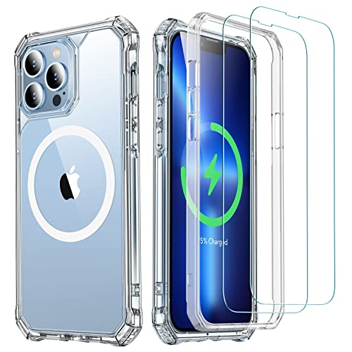 ESR Air Armor 360 Hülle kompatibel mit iPhone 13 Pro Max Hülle, MagSafe kompatibel, militärischer Ganzkörper-Fallschutz, mit HaloLock, mit 2 Displayschutzfolien aus gehärtetem Glas, transparent