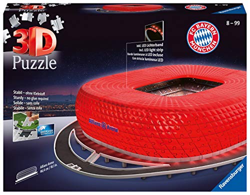 Ravensburger 3D Puzzle Allianz Arena bei Nacht 12530 - Bayern München Fanartikel - leuchtet im Dunkeln - 216 Teile - ab 8 Jahren