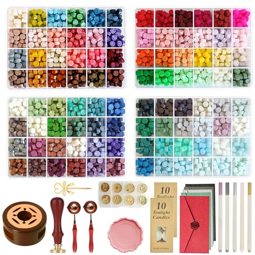 Siegel Siegelwachs Set in 96 Farben,2400 Stück Siegelwachs, All-in-One Wachssiegel Set mit Wachssiegelstempeln, Siegelwachswärmer, Umschlägen, Kerzen, Metallstift zum Versiegeln von Briefeinladungen