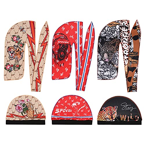 SPOVIEW Hochwertige, seidige Durag & Wave Kappe (Mehrfarbig), Designer Durag mit langem breitem Schwanz für 361 Wave, Jungledurag&Cap-Tigergorila-Puma