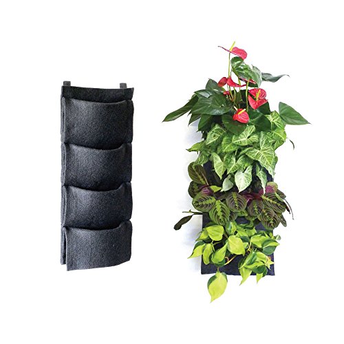 Florafelt 4-Pocket Living Wall Planting Modular Vertical Garden System – starre, wasserdichte Paneel-Set mit wasserableitenden Wurzelwickeln und einfachen Aufhängevorrichtungen