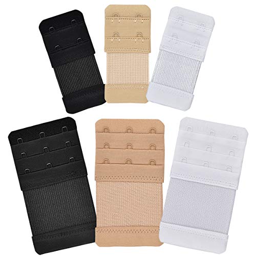 Fodlon 6Pcs BH VerläNgerung 3 Haken BH- Verlängerung 2 Haken für BH Erweiterung Elastische Verlängerung für BüStenhalter Schwangerschafts BH Unterwäsche Damen Frauen Hautfarben Schwarz Weiß