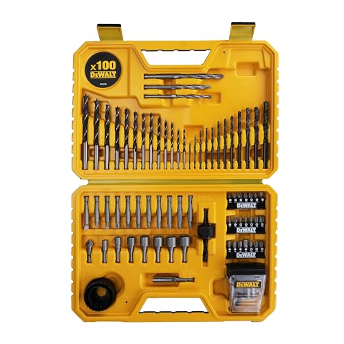 Dewalt 100-tlg. Zubehör Set DT71563 (für Schnellspann- und Zahnkranzbohrfutter, inkl. Stein-, Holz und Metallbohrer verschiedener Durchmesser, Schrauberbits, Steckschlüsseln, Lochsägen, Bithalter)