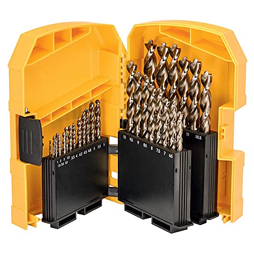 Dewalt Metallbohrer-Set HSS-Co 29-tlg (ø 1-13 mm, Bohrer mit Zentrierspitze, Anti-Rutsch-Schaft, mit Größenmarkierung, für legierte/unlegierte Stähle bis 1100 N/mm² Zugfestigkeit, inkl. Aufbewahrungsbox) DT4957-QZ
