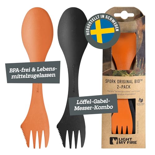 Light My Fire Spork Original Göffel 2-Pack - 3-in-1 Campingbesteck - Löffel, Gabel, Messer - Reisebesteck - BPA-Frei & Bio-Basierter Kunststoff - Ergonomisches Camping Besteck to go - Made in Sweden