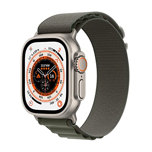 Apple Watch Ultra (GPS + Cellular, 49mm) Smartwatch - Titangehäuse, Alpine Loop Grün - Medium. Fitnesstracker, präzisesGPS, Aktionstaste, extra Lange Batterielaufzeit, helleres Retina Display
