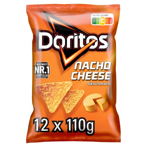 Doritos Nacho Cheese -Tortilla Nachos mit Käse Geschmack - Herzhafter Snack zum Knabbern aus Mais (12 x 110g)