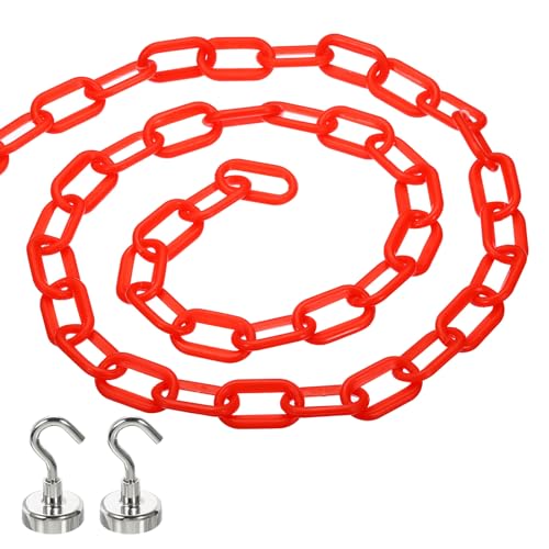 PATIKIL 13ft Plastikkettenbarriere, Sicherheitskettensperre mit 2 Magnetischen Haken zur Personenkontrolle an Einfahrten, Aufzügen, Parkplätzen, Rot