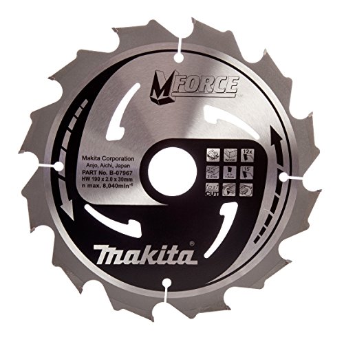Makita b-07967 190 x 30 mm Force Kreissägeblatt natürlich Schnitt für Holz mit 12 Zahn – Rot/Silber