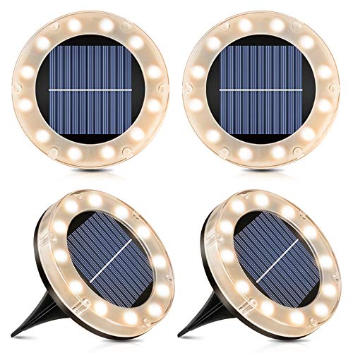Solar Bodenleuchte Warmweiß, 12 LEDs Solarleuchten für Außen, 4 Stück - Led Solar Gartenleuchten, IP65 Wasserdicht Bodenleuchte Solarleuchten Garten, Außenleuchte für Auffahrt/Rasen/Gehweg/Patio