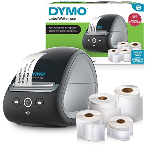 DYMO LabelWriter 550-Etikettendrucker & Etiketten | 2 x LW-Mehrzwecketiketten (1.320 insgesamt) | 1 x LW-Etiketten für Namensschilder (300 pro Rolle) | LW-Hochleistungsetiketten (160 pro Rolle) | EU-Stecker