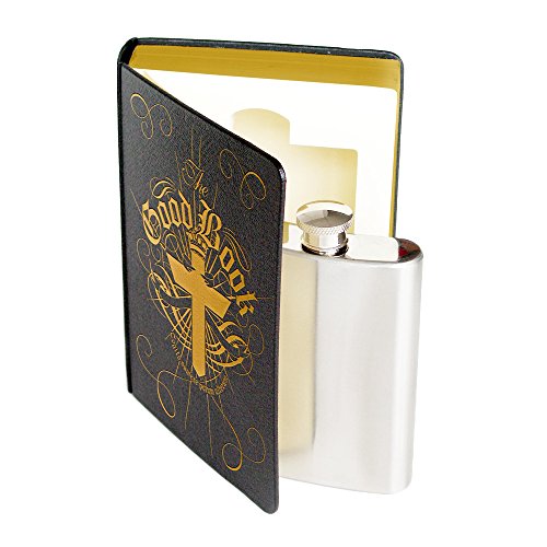Suck UK 4 oz Stainless Steel Secret Hip Flask / 120ml Flachmann aus rostfreiem Edelstahl versteckt in 'The Good Book' - Neuartige Geschenkidee und Getränkebehälter