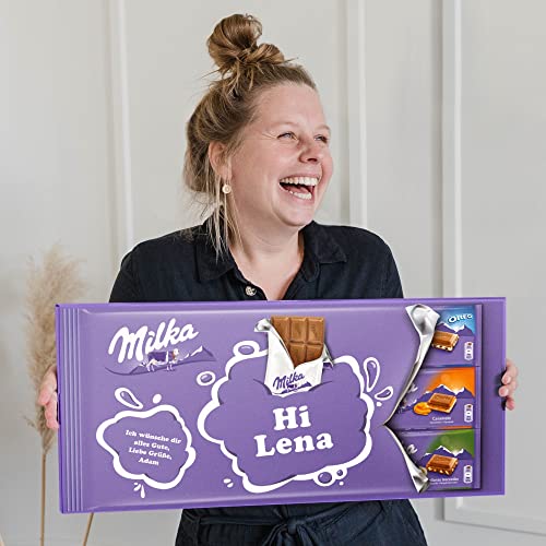 Riesen Milka Schokoladentafel personalisiert mit Namen und Botschaft - Personalisiertes XL Mega Milka Schokoladengeschenk mit 9 Schokoladentafeln (900 Gramm - Riesen Milka)