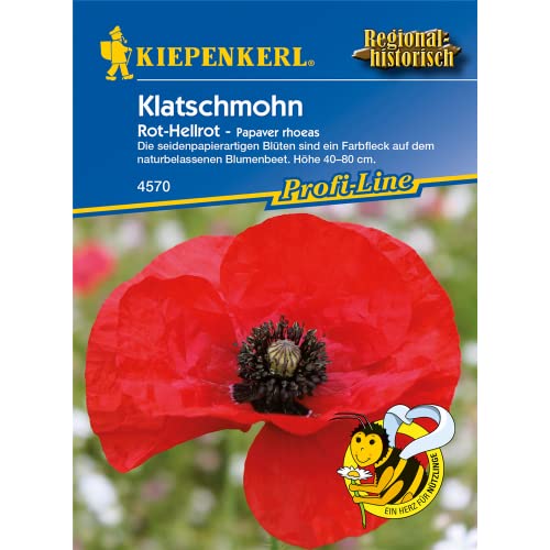 Kiepenkerl Profi-Line Klatschmohnsamen Rot-Hellrot 4570 - Seidenpapierartige Blüten - Höhe 40 bis 80 cm - Inhalt für 3 bis 5 qm - Blumensamen, Saatgut