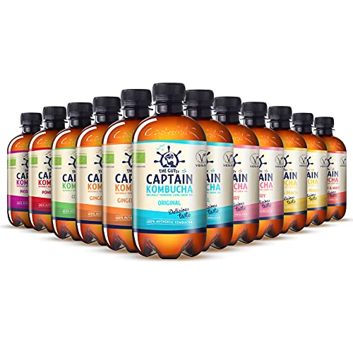 Captain Kombucha - Kombucha Tee, Lebendige Kulturen, Keine Konservanten, Unpasteurisiert, Roh und Vegan - 12 x 400ml (MixBox)