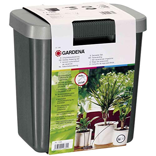 Gardena city gardening Urlaubsbewässerung: Beregnungs-Set mit Vorratsbehälter, für drinnen und draußen, Bewässerung von bis zu 36 Pflanzen (1266-20)
