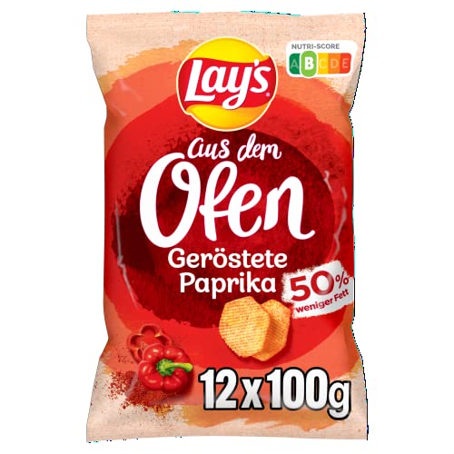 Lay's aus dem Ofen geröstete Paprika – Knusprig gewürzte Kartoffelchips aus dem Ofen für eine gelungene Party mit Nutri-Score [B] - (12 x 100g)