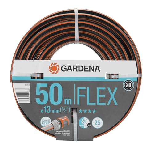 Gardena Comfort FLEX Schlauch 13 mm (1/2 Zoll), 50 m: Formstabiler, flexibler Gartenschlauch mit Power-Grip-Profil, aus hochwertigem Spiralgewebe, 25 bar Berstdruck, ohne Systemteile (18039-20)
