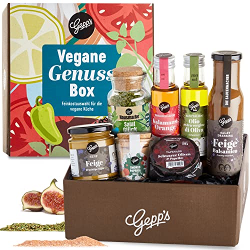 Gepp’s Feinkost Vegan Essentials Geschenkbox I Gefüllt mit veganen Köstlichkeiten, hergestellt nach eigener Rezeptur I Tolles Geschenk für alle Freunde der Veganen Küche