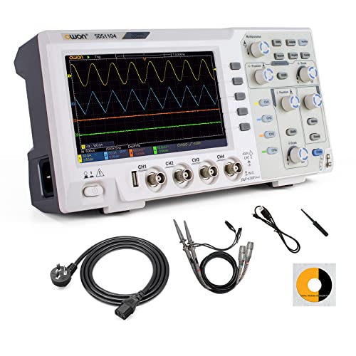 OWON SDS1104 100MHz Digital Oscilloscope, 1GS/s 4 Channels Standard Decoder, 7' LCD Digital Storage Oscilloscope, Supports SCPI, and LabVIEW