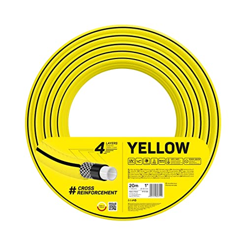 Cellfast YELLOW Gartenschlauch, Leicht, Strapazierfähig, 4-lagig, Haltbare Kreuzgeflecht, UV und Algenfest, Verwindungsfestigkeit, REACH-Technologie, 20 bar, -10/+50° Verschluss: 1', 20m