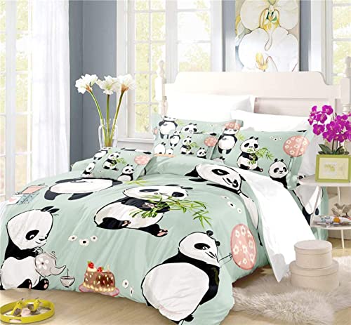 Bettwäsche 135x200 2 teilig Bettbezug Set Panda-Bambus 100% Mikrofaser Bettbezug Bettgarnitur mit Reißverschluss,Bettdecken Bezug & Kissenbezug 80x80 cm