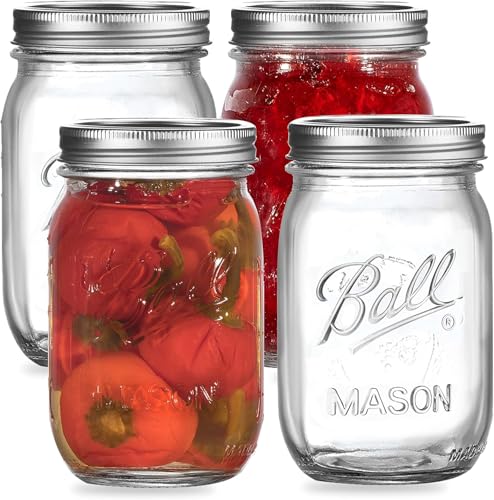 LATERN 12 Stück 16oz Weiter Öffnung Einmachgläser, 480ml Bedruckte Auslaufsicheres Einmachgläser mit Luftdichtem Deckel und Band zum Einmachen Marmelade Honig Gelee Saucen Mahlzeit Salat Joghurt