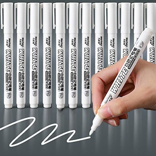 RiyaNed Acrylstifte,Weiß Stift Wasserfest Marker,Geeignet für Holz, Metall, Glas, Stoff, Stein, Reifenmalerei, Fotoalben (12 Pcs)