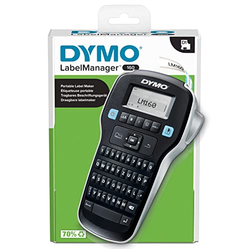 DYMO LabelManager 160 Tragbares Beschriftungsgerät | Etikettiergerät mit QWERTZ Tastatur & Einfache Textbearbeitung | für D1 Etiketten in 6, 9 und 12mm Breite