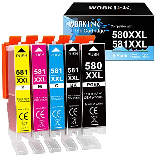 WorkInk PGI-580 CLI-581 XXL Patronen für Canon 580 581 Multipack Canon TR8550 Druckerpatronen für Canon Pixma TR8550 TS705 TS6350 TS8350 TS8250 TS6150 TS9550 TS6151 TR8500 (PGBK BK C M Y 5er-Pack)
